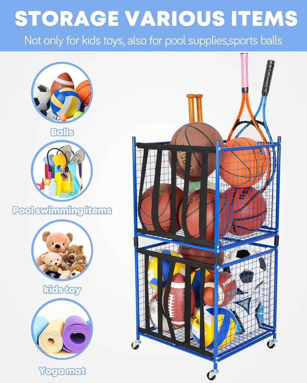 Rolling Sports Ball Storage Cart with Lockable Locker