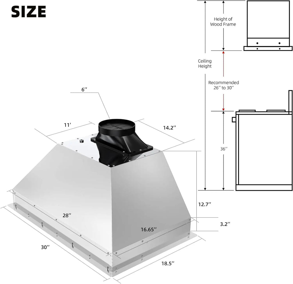 Built-in  Hood Vent with 4 Speed Exhaust Fan