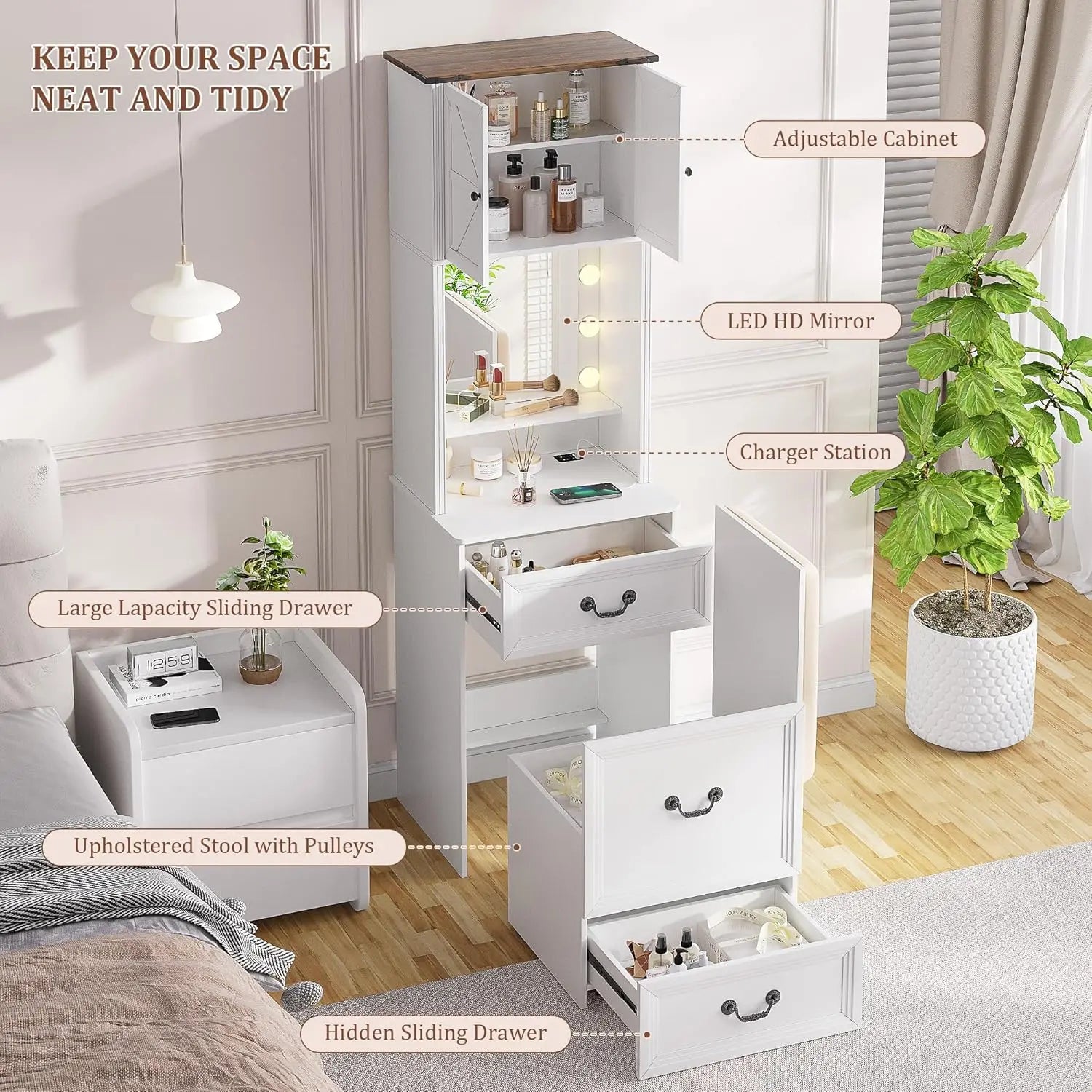 Compact Vanity with Mirror and Lights
