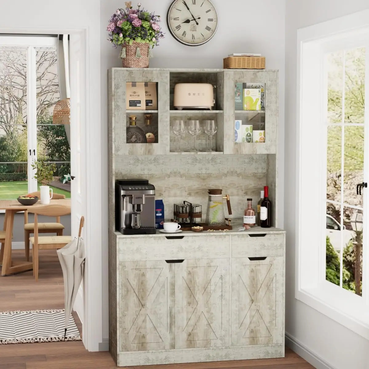 71" Tall  Hutch Microwave Stand Charging Station