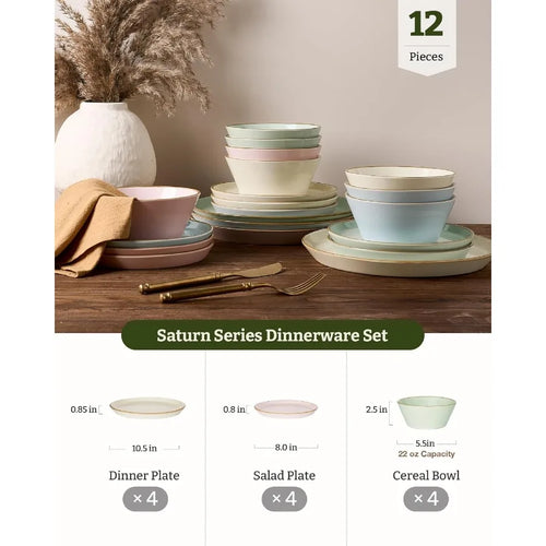12 Pieces Stoneware Dish Set