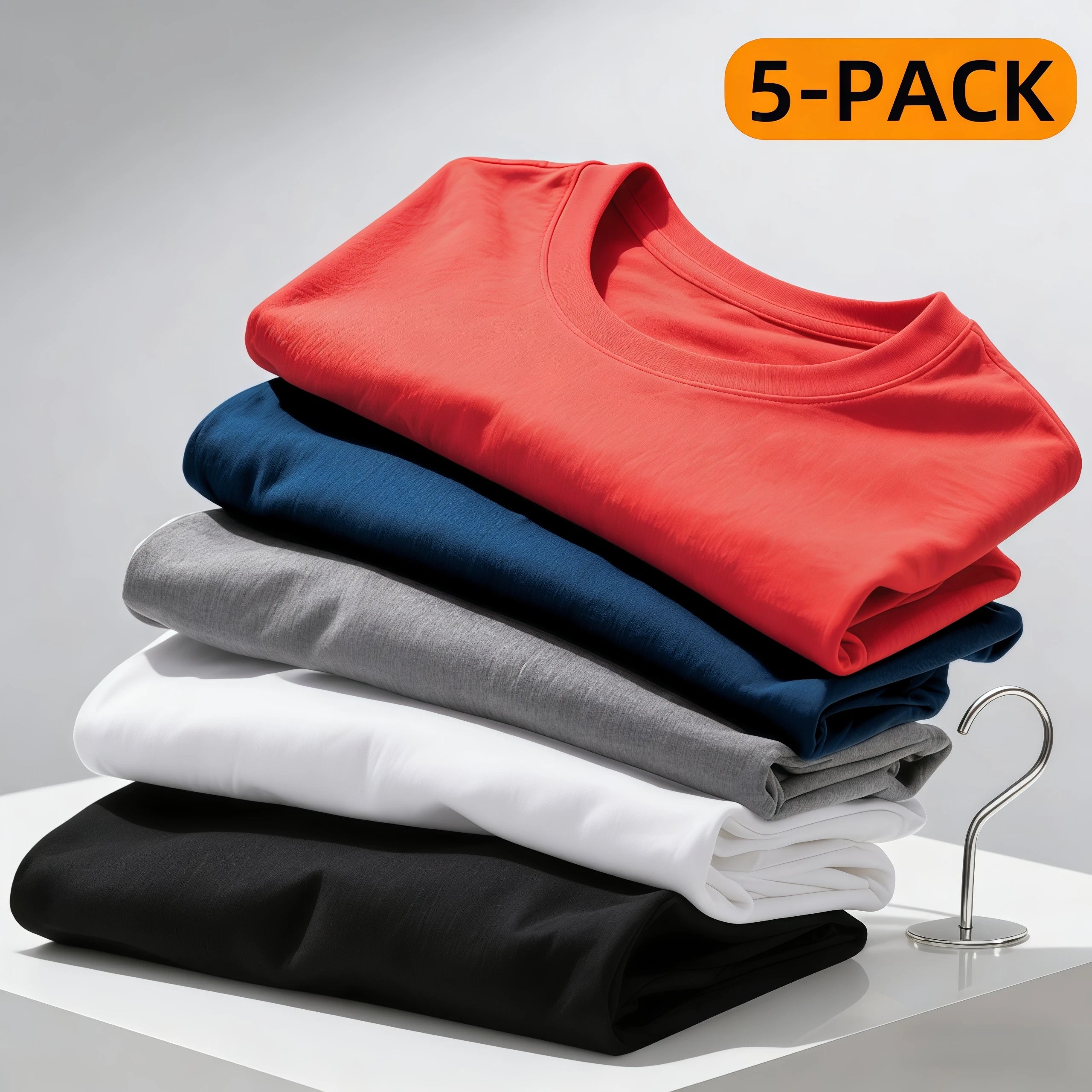 5 Pack Men's Leisure  Multicolor Short-sleeved