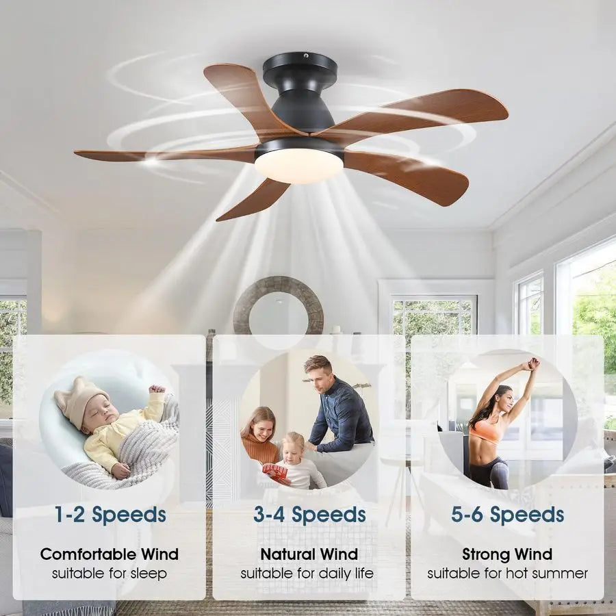 42 Inch Low profile Ceiling Fans with Lights and Remote,