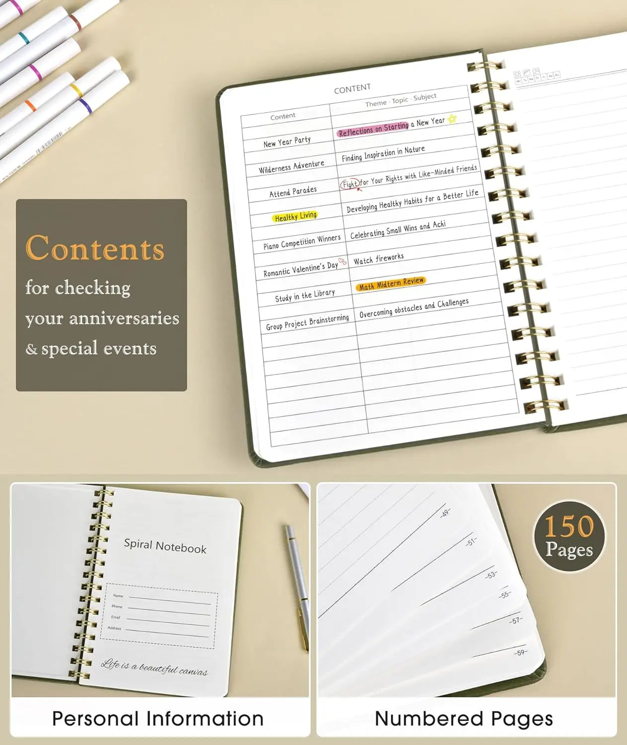 Hardcover Spiral Journal Notebook,