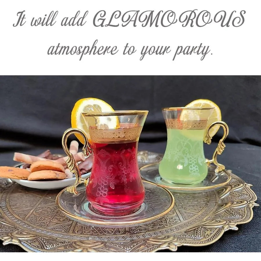 Elegant Vintage Style Tea Glasses & Saucers Set of 6