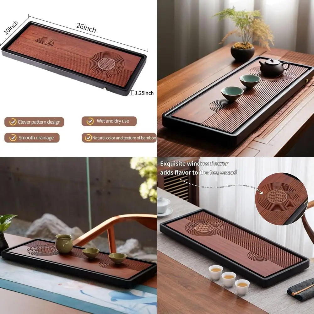 Bamboo Tea Tray with Integrated Water Basin