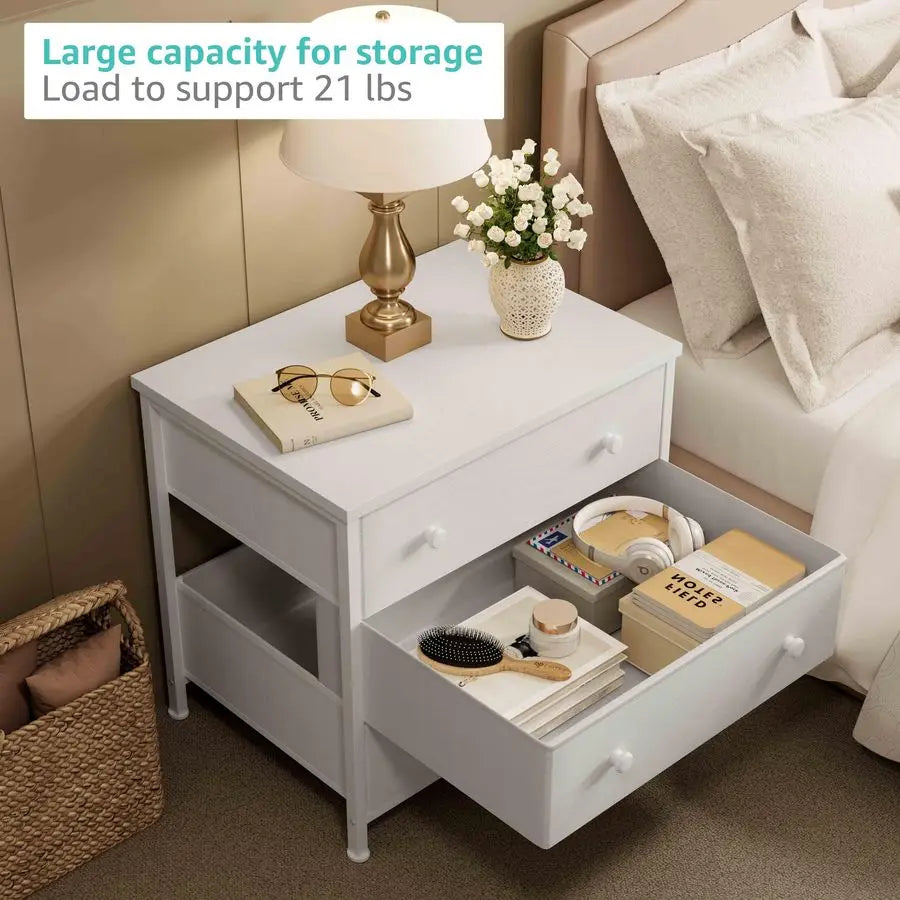 White Nightstands Set of 2, Large