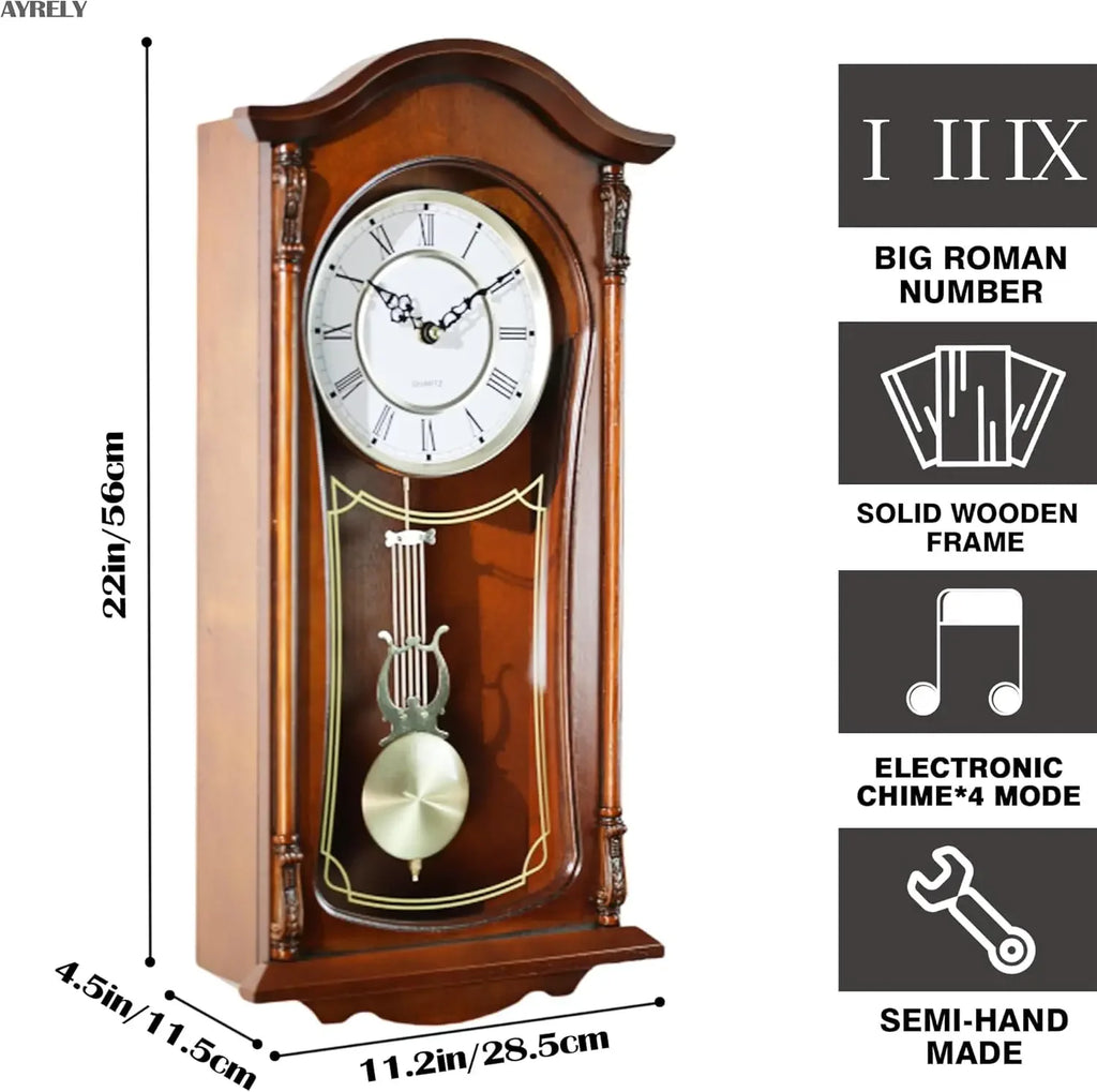 Grandfather Vintage Wall Clock with Pendulum and Chime