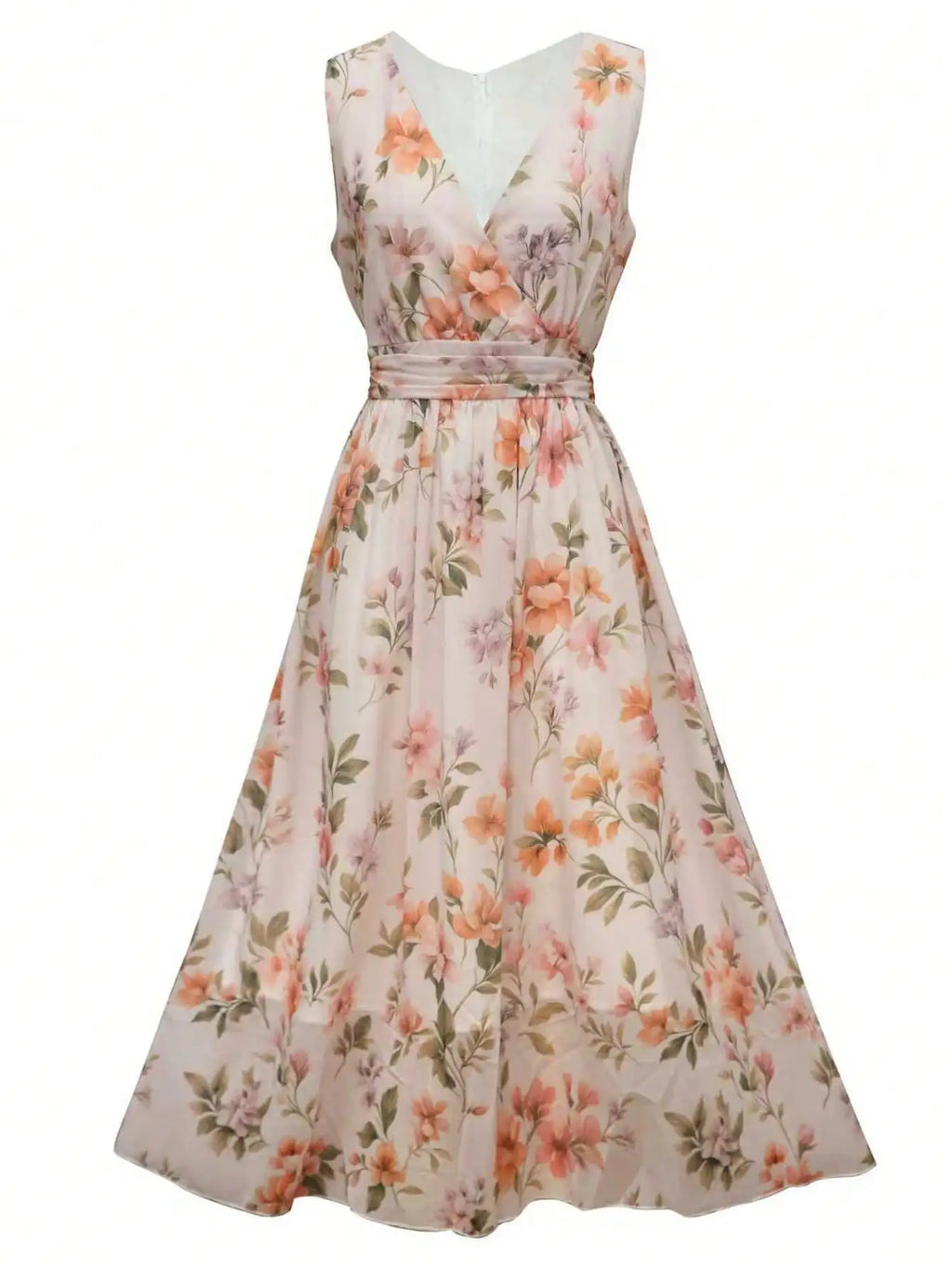 Wrap Pleated Sleeveless Midi Dress