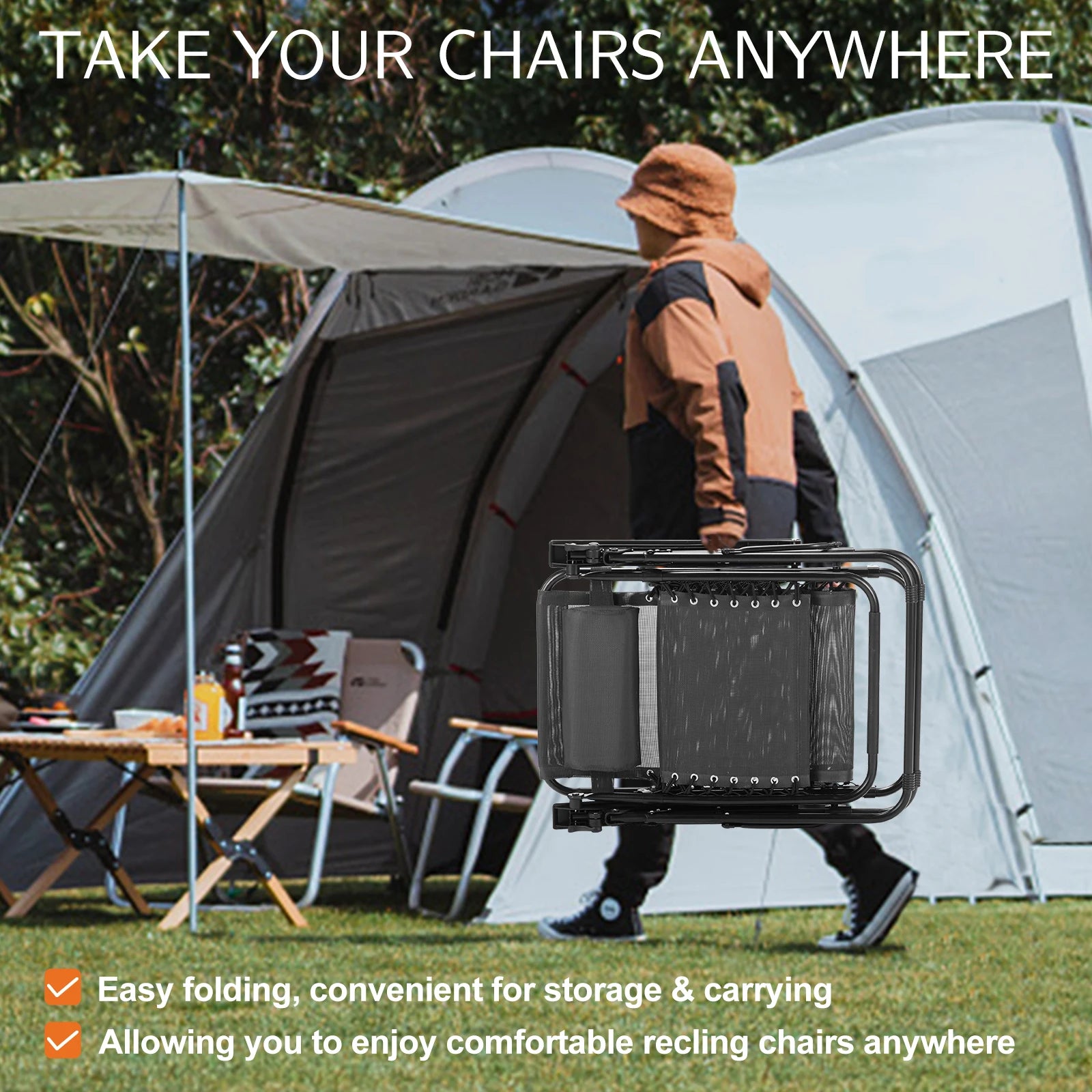 Set of 2 Portable Recliner Camping Lounge Chair