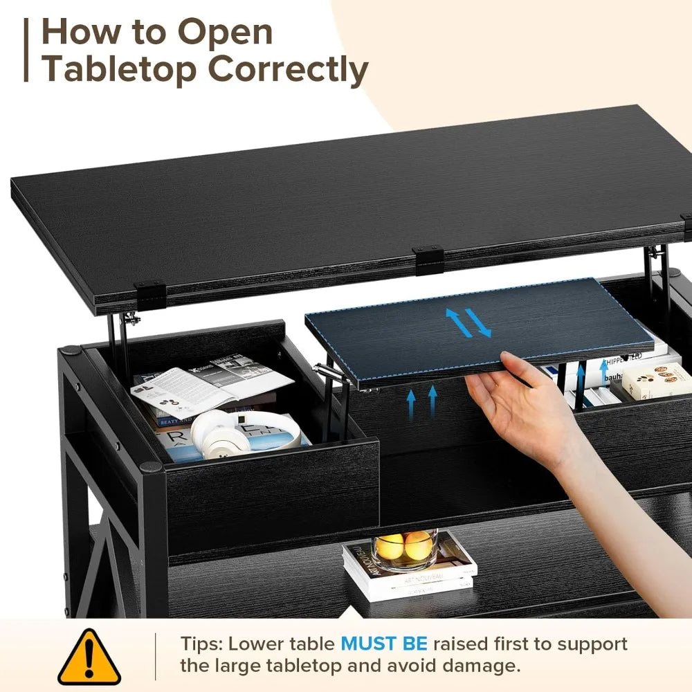 40" Lift Top Coffee Table with Storage Drawers