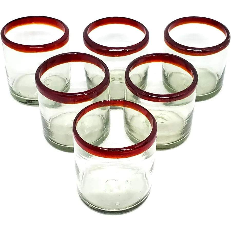 Ruby Red Rim 8 oz  Rock Glasses Set of 6