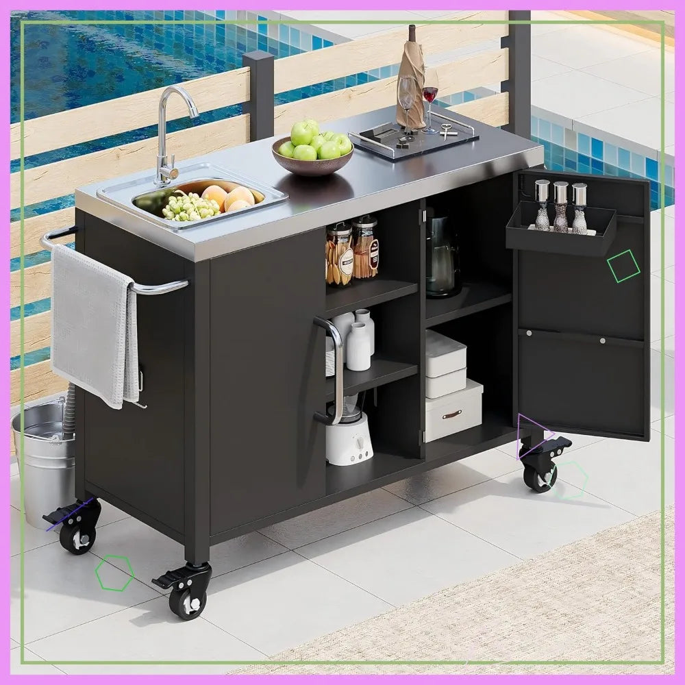 Kitchen Cart W/ Stainless Steel Sink