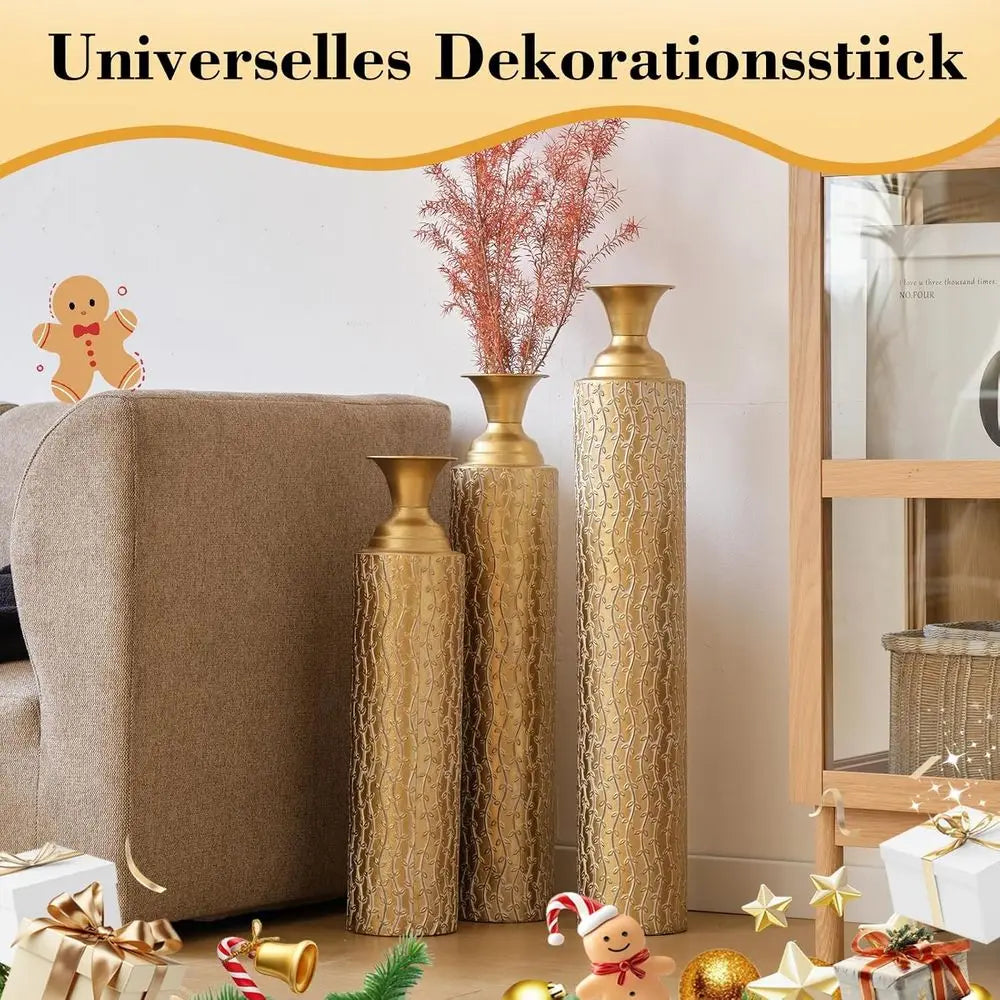 Set of 3 Extra Large Tall Metal Floor Vases