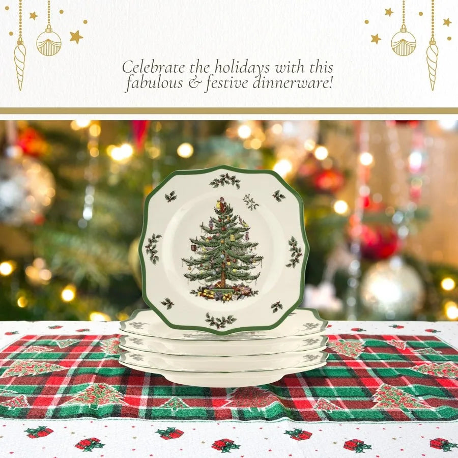 Christmas Tree Scalloped Dinner Plate Set of 4