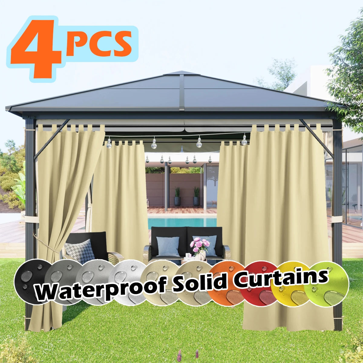 4 Panels Waterproof Outdoor Curtains