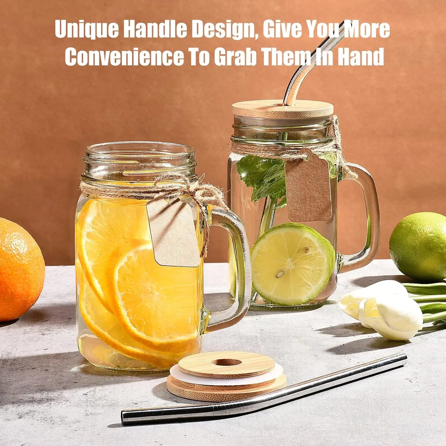 Mason Jars with Handle, Set of 12