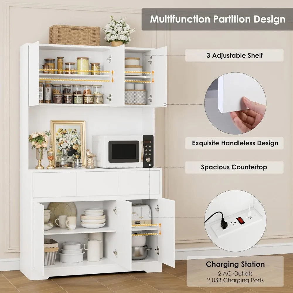 71" Pantry Cabinet with Power Outlets and Led Lights