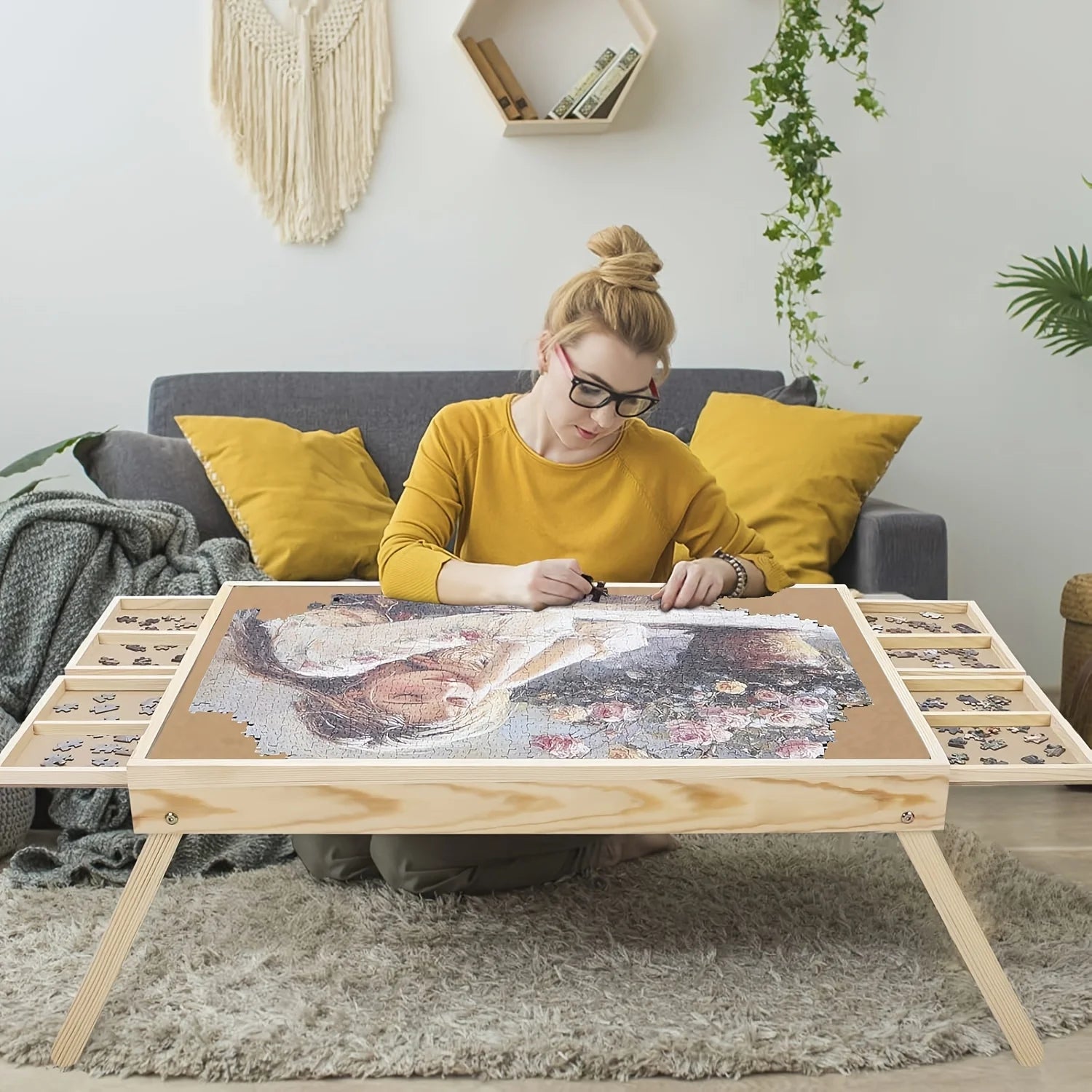 Portable 16 Grids & 4 Drawers, 1000pc  Puzzle Table