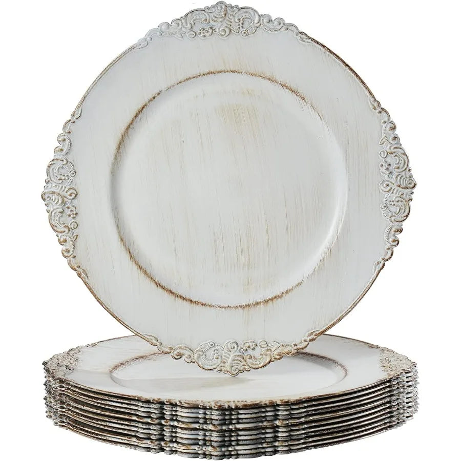 Antique White Charger Plates Round 13"