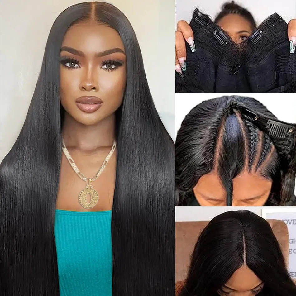 V Part Wigs Human Hair 100% Straight Human Hair Wigs
