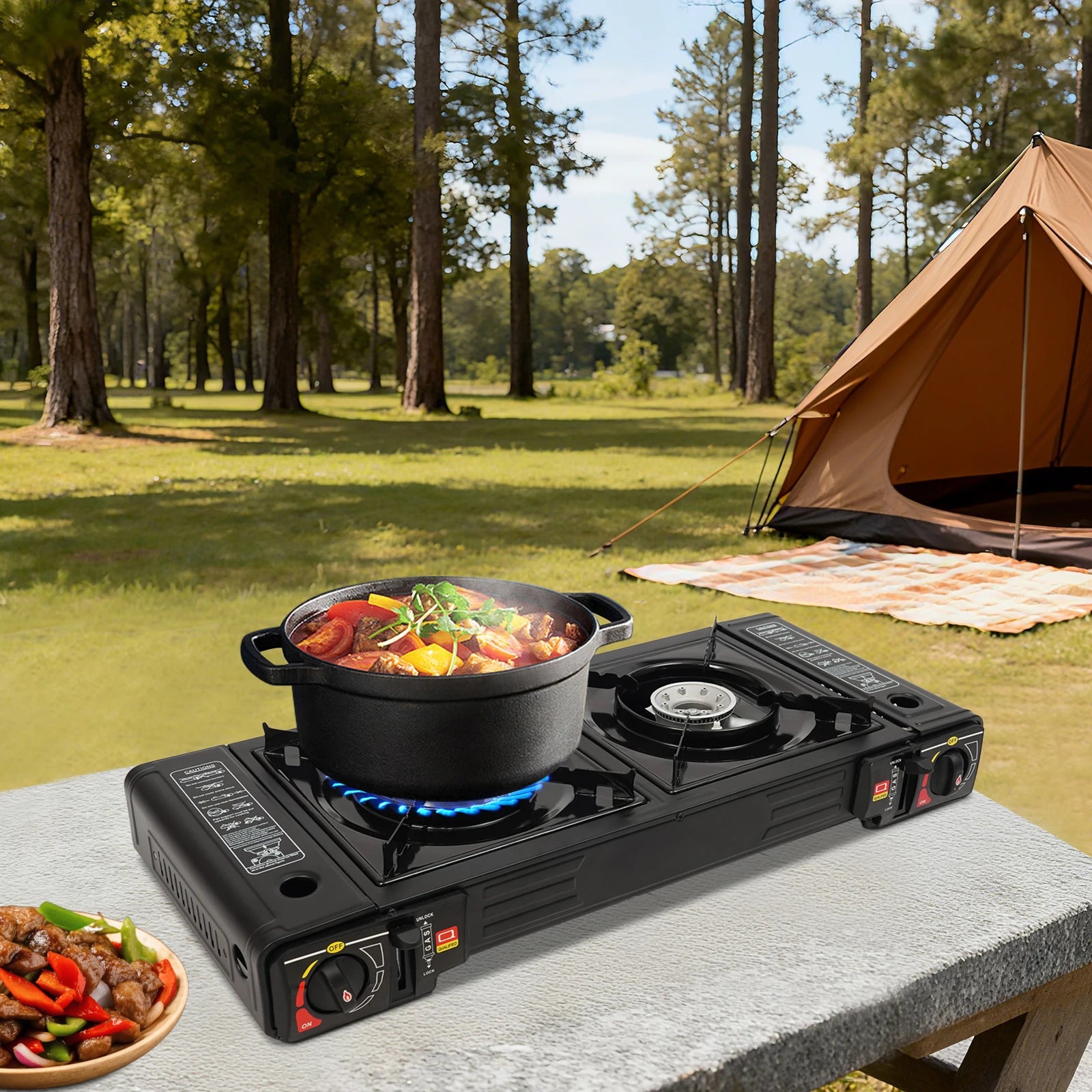 Portable Dual-Burner Camping Stove