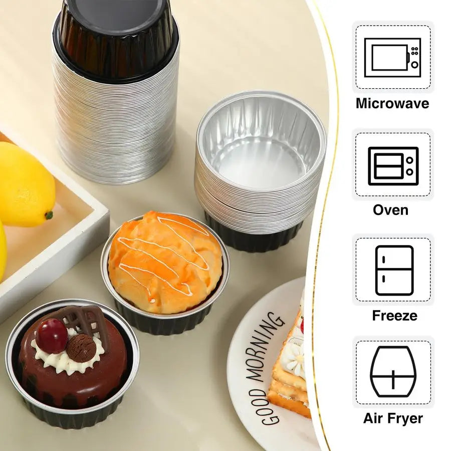 400 Pcs Aluminum Foil Baking Cups with Lids 5 oz Disposable Ramekins Mini Cake Pans Creme Brulee Cupcake Liners Muffin Tins Flan