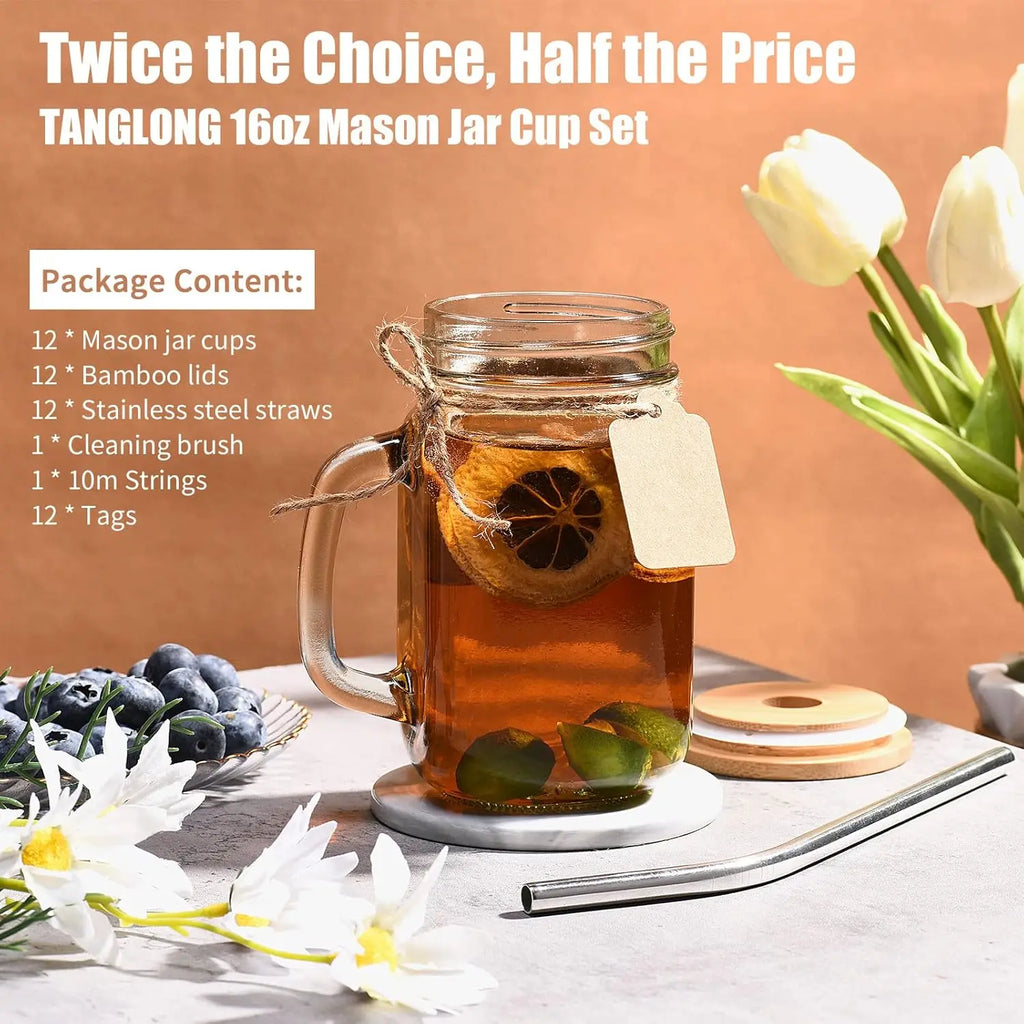 Mason Jars with Handle, Set of 12
