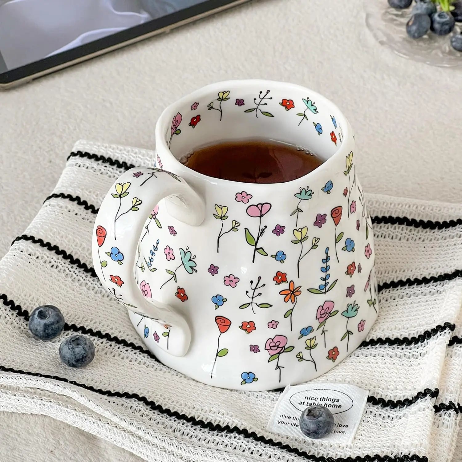 Large Ceramic Cute Flower  Handmade Coffee Mug 20oz