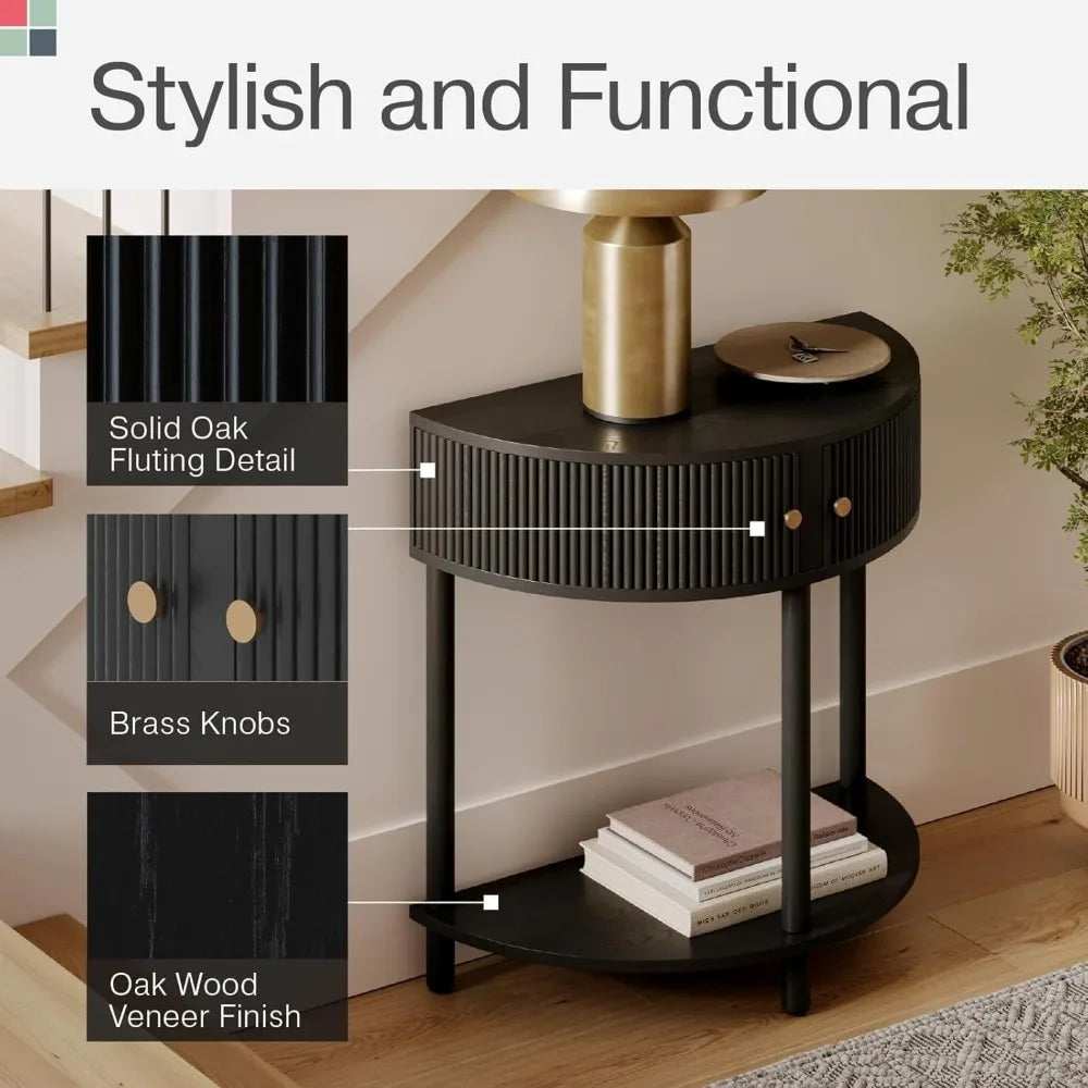 Semicircular Black Oak Veneer Entryway Table