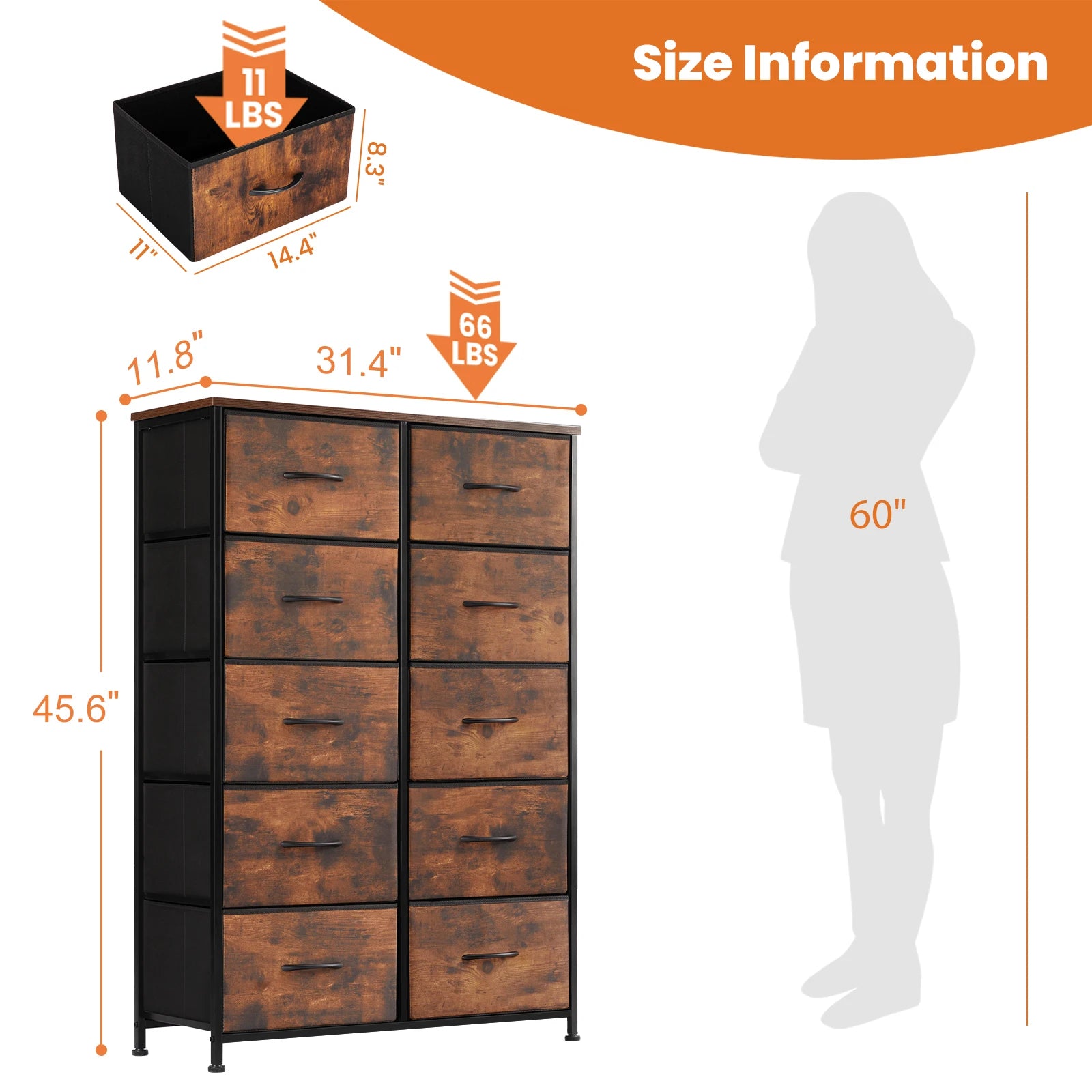 Bedside Table w/ 10  Drawers Wardrobe