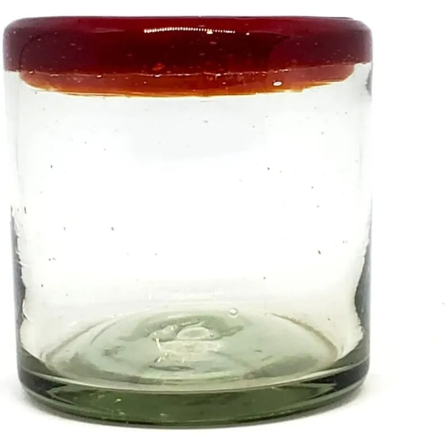 Ruby Red Rim 8 oz  Rock Glasses Set of 6