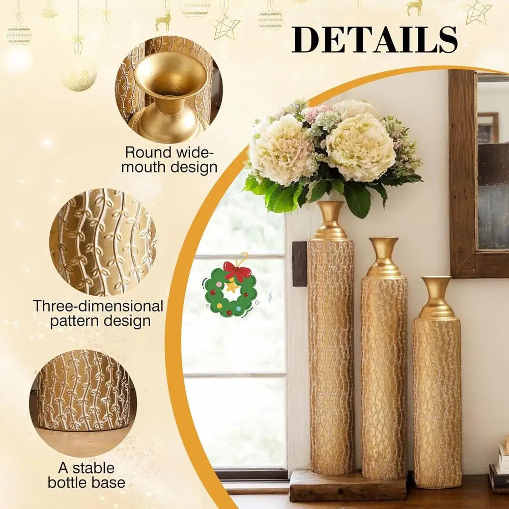Set of 3 Extra Large Tall Metal Floor Vases