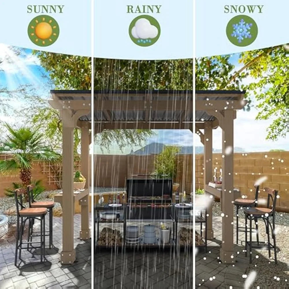 8' x 5' Wooden Grill Gazebo w / Sloping Metal Roof