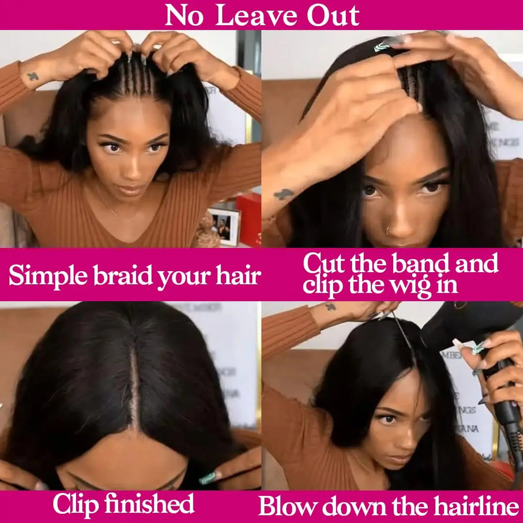 V Part Wigs Human Hair 100% Straight Human Hair Wigs
