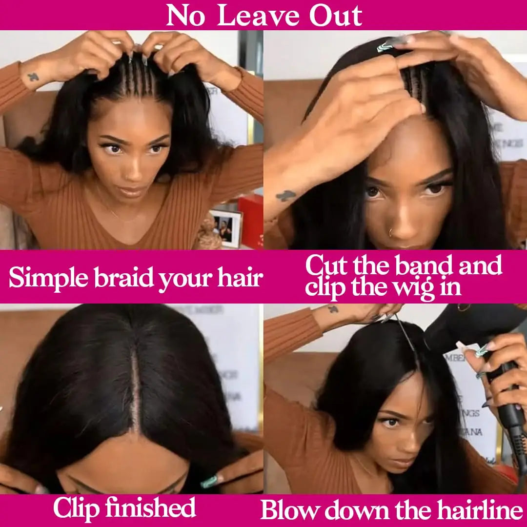 V Part Wigs Human Hair 100% Straight Human Hair Wigs