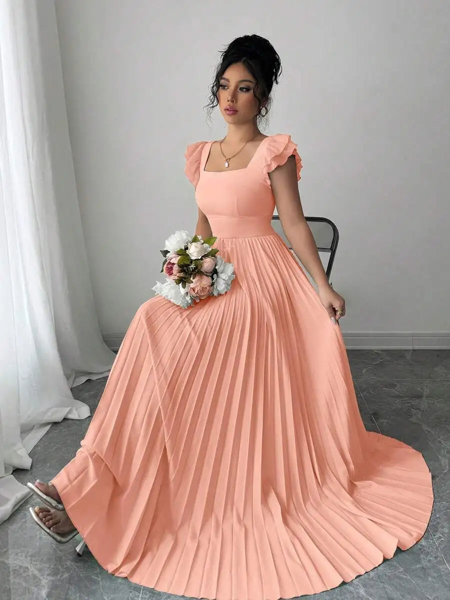 Ruffled Sleeve Pleated Maxi Dress
