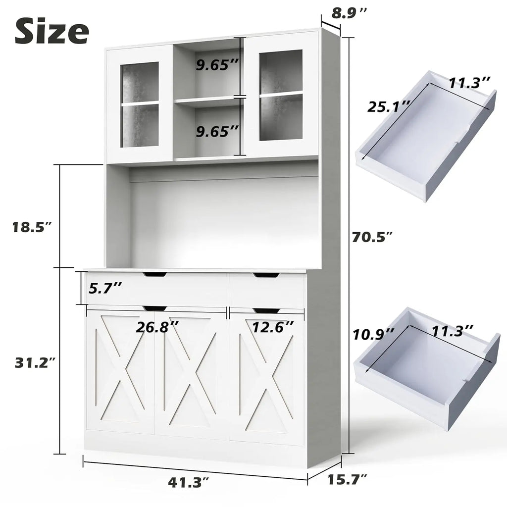 71" Tall  Hutch Microwave Stand Charging Station