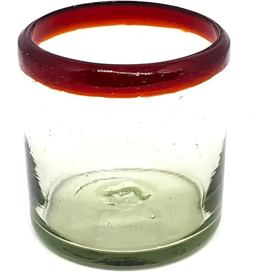 Ruby Red Rim 8 oz  Rock Glasses Set of 6