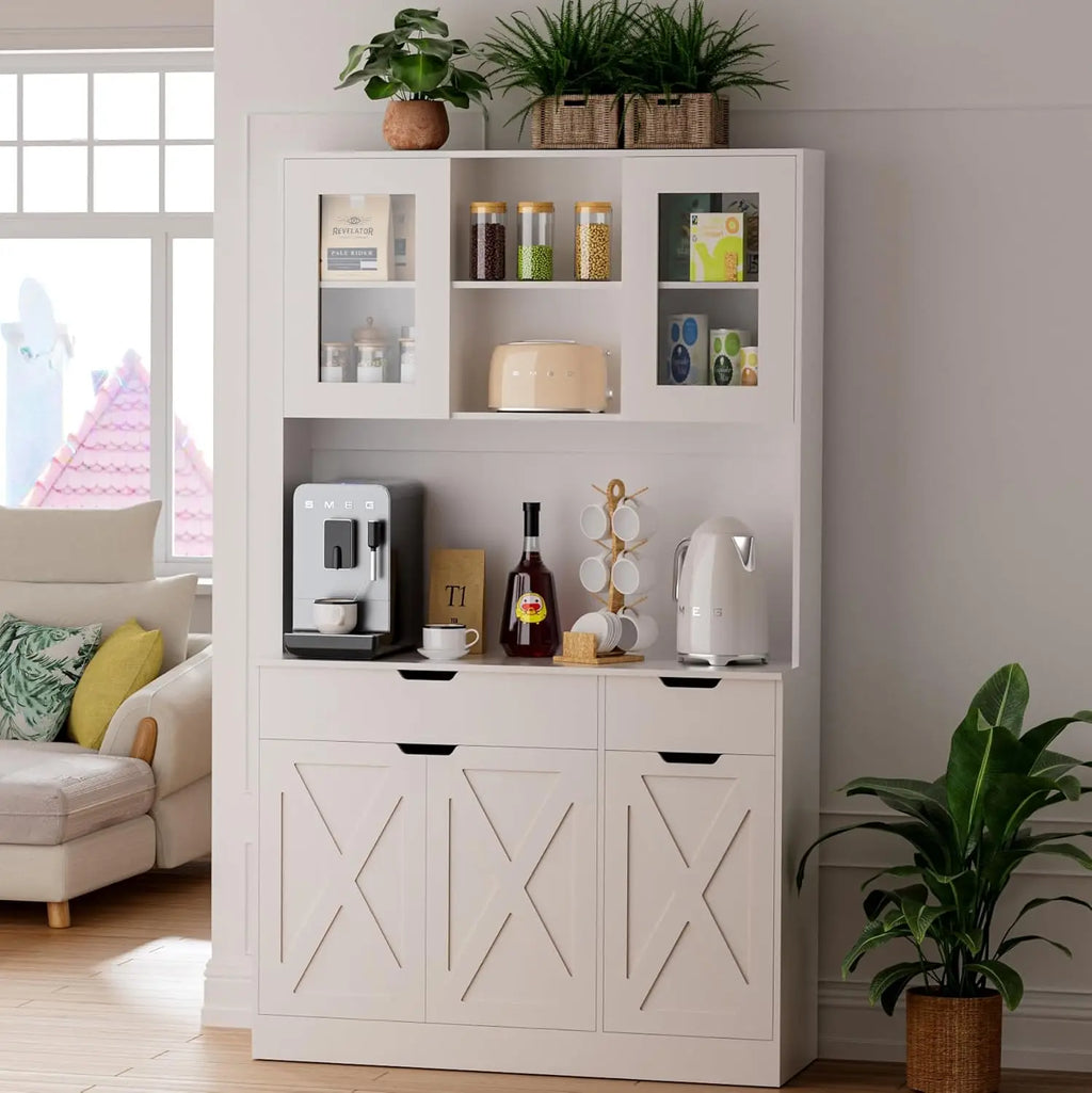 71" Tall  Hutch Microwave Stand Charging Station