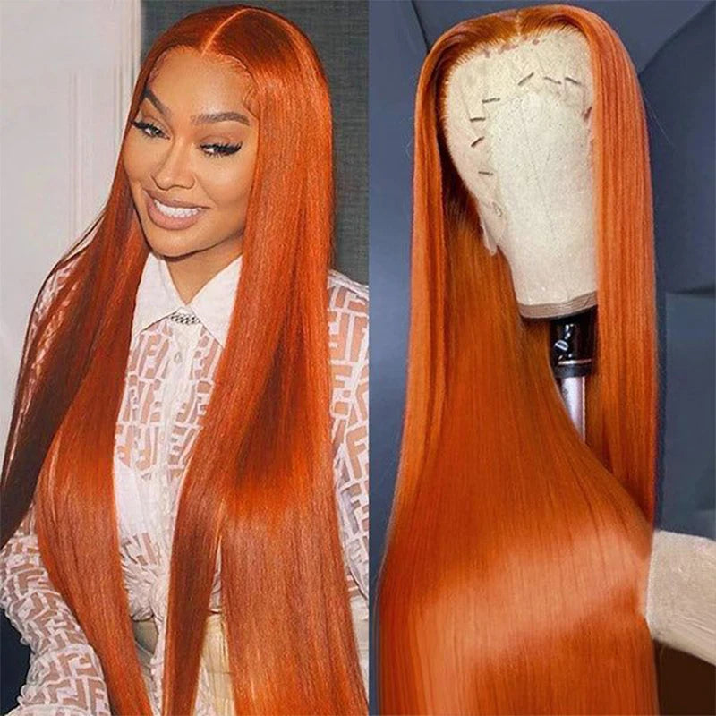30 Inch Straight Orange Ginger Lace Front Wigs