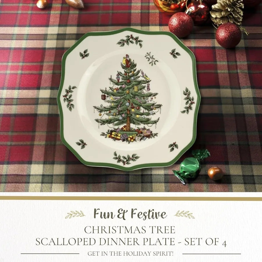 Christmas Tree Scalloped Dinner Plate Set of 4