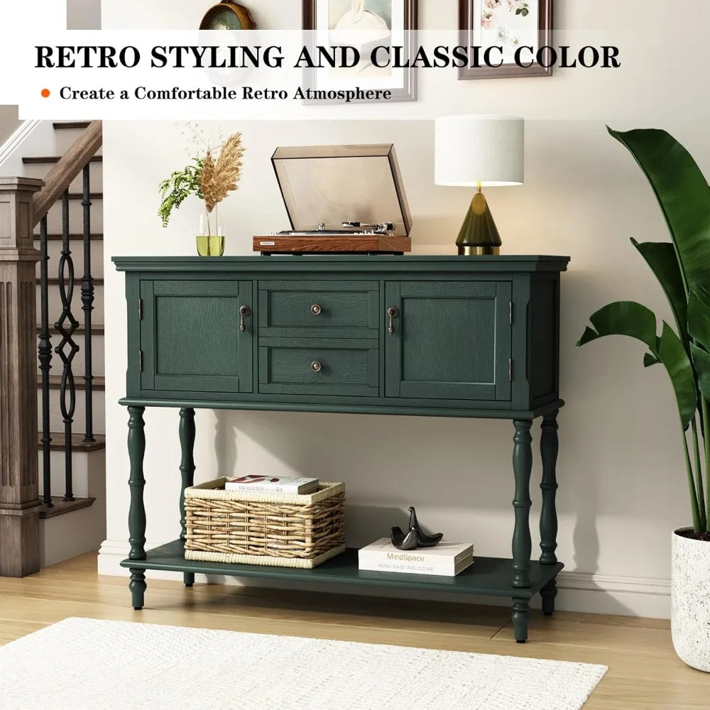 Retro Console Table with 2 Drawers & Cabinets