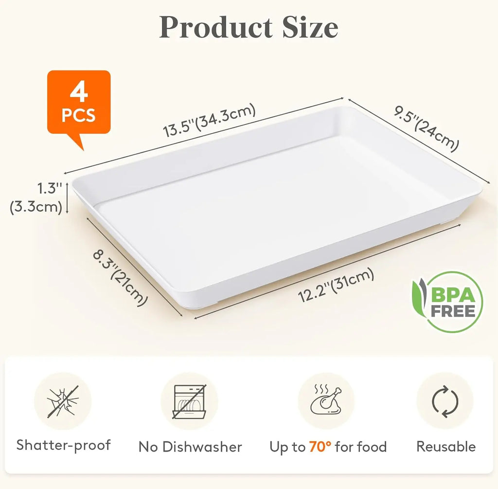 4-Piece White Plastic Serving Trays