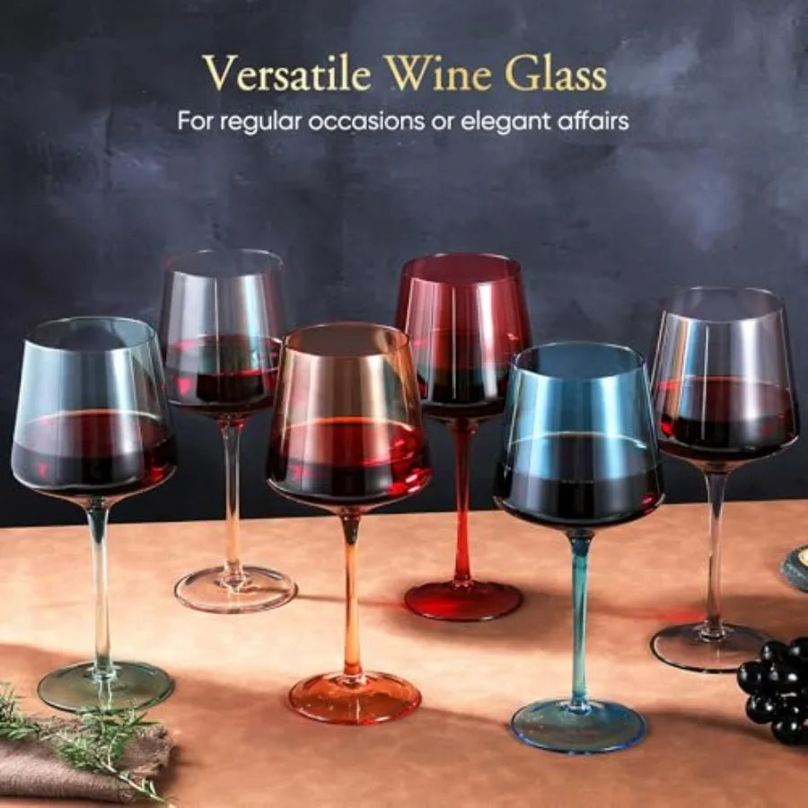 Hand Blown Crystal Wine Glasses Set of 6 19oz