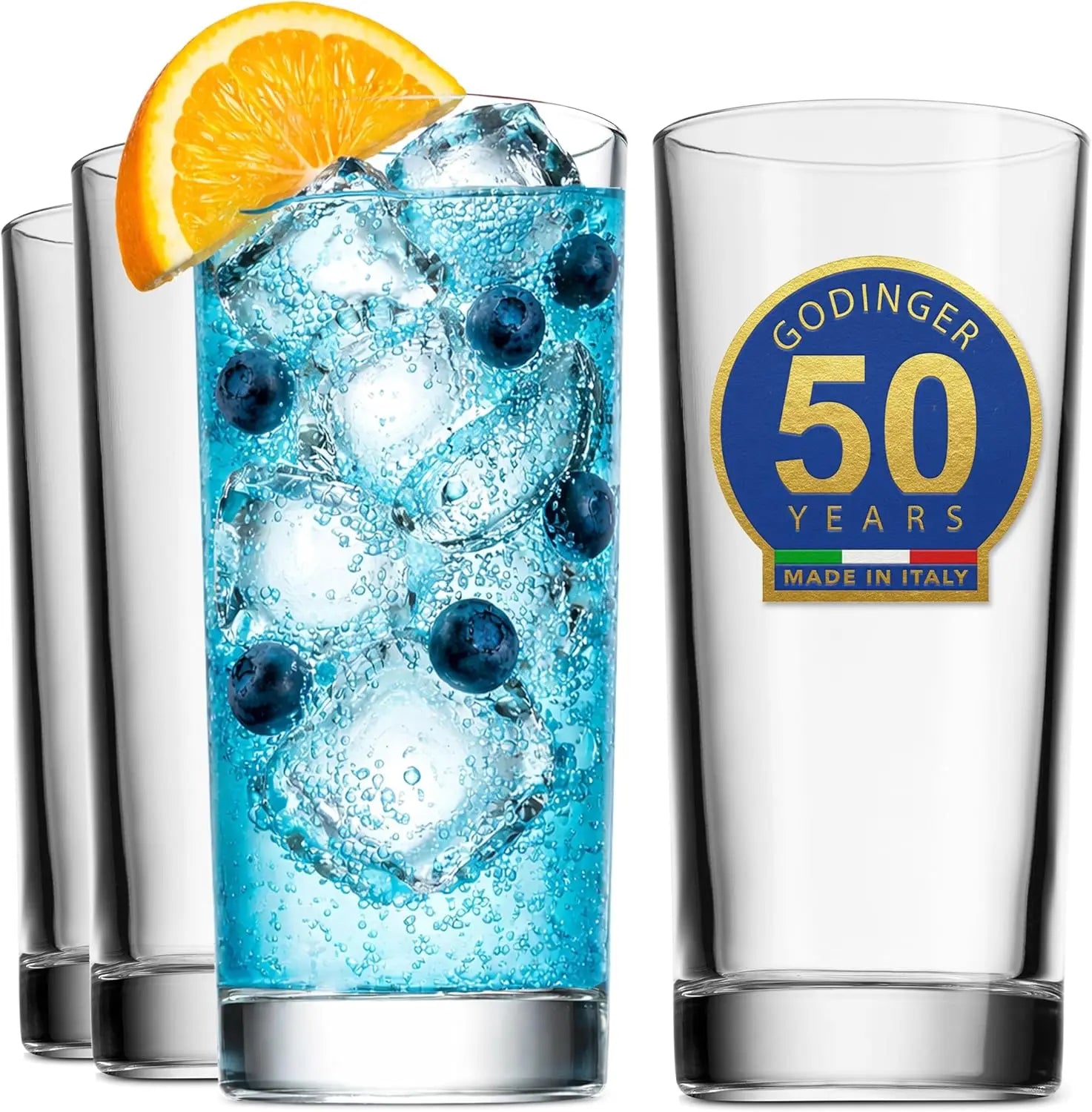 Tall Highball 14 oz Drinking Glasses, Set of 4