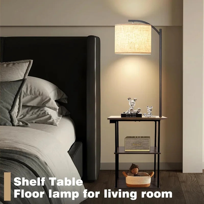 Floor Lamp with Table, End Table with Charging Station