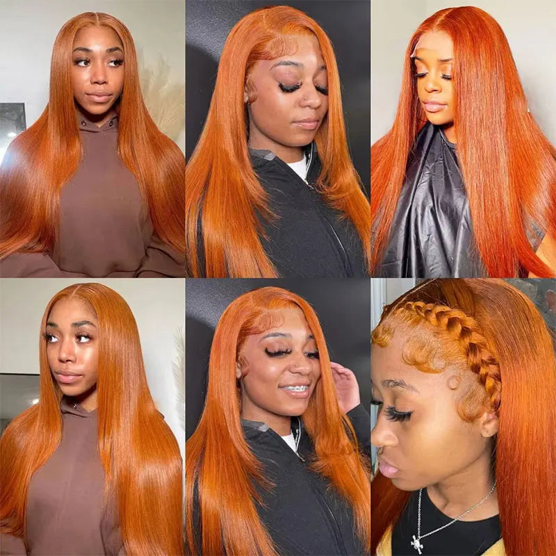 30 Inch Straight Orange Ginger Lace Front Wigs