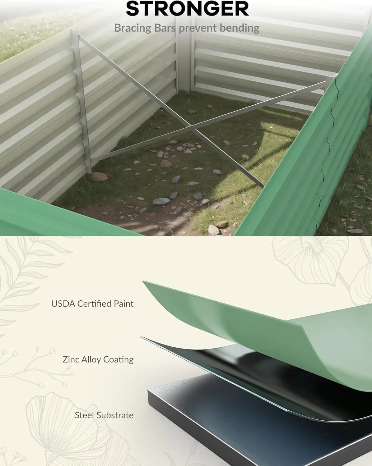 6x3x2, 8x4x2ft Galvanized Raised Garden Bed