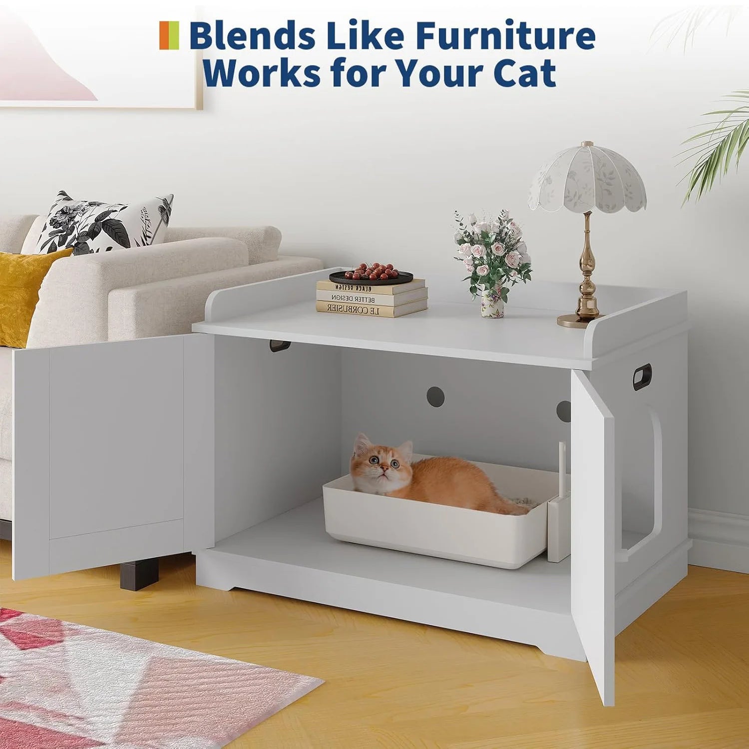 Hidden Wooden Cat Washroom Furniture Large